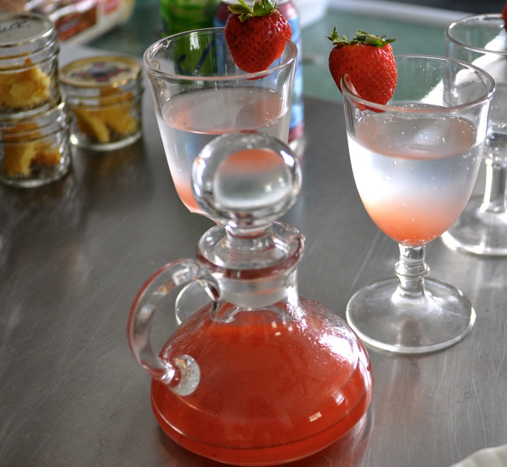 strawberry, lemon verbena and rose petal infused syrup